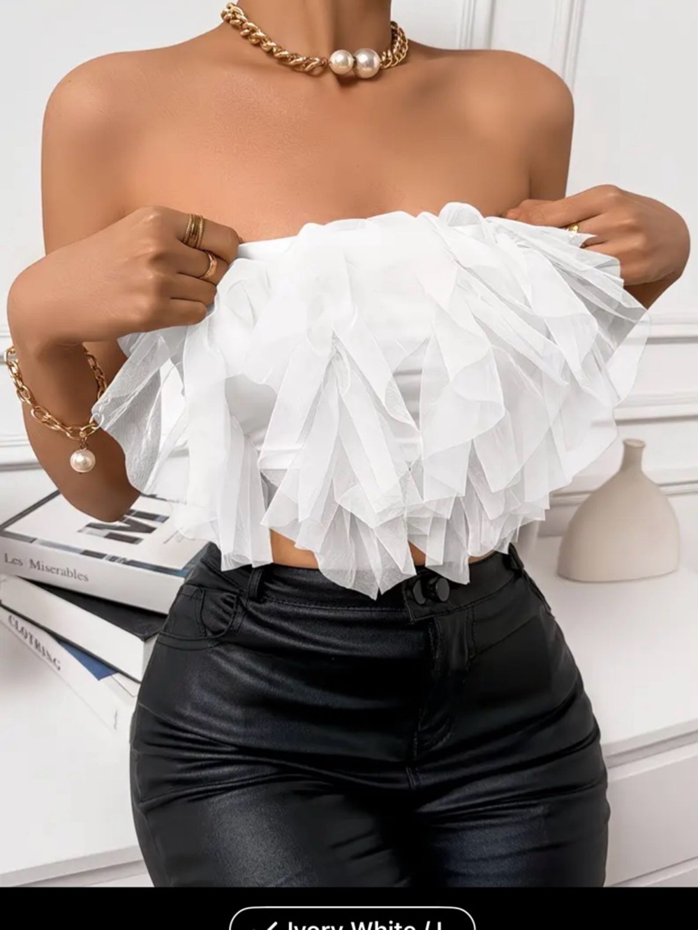 Ivory Ruffle Tube Top - Strapless Women's Top